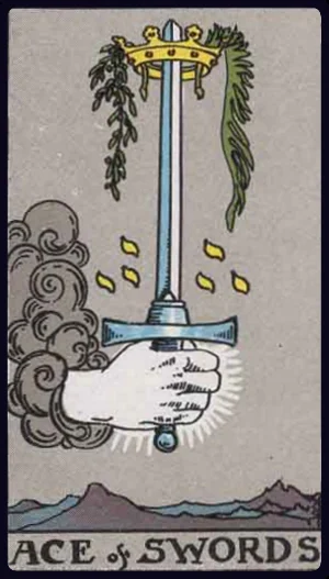 Ace of Swords, from the 1909 Rider-Waite-Smith tarot