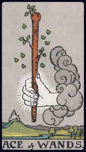 Ace of Wands, from the 1909 Rider-Waite-Smith tarot