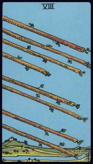 Eight of Wands, from the 1909 Rider-Waite-Smith tarot