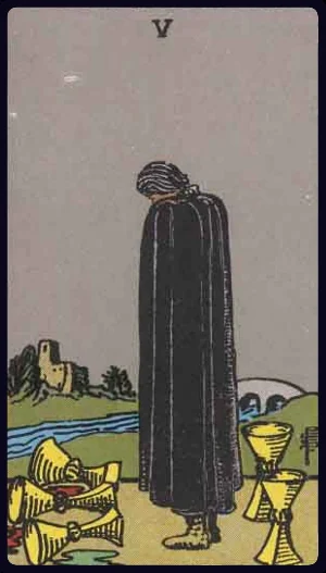 Five of Cups, from the 1909 Rider-Waite-Smith tarot