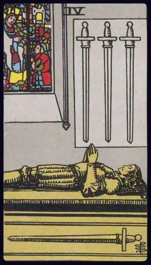Four of Swords, from the 1909 Rider-Waite-Smith tarot