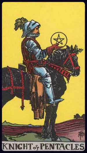 Knight of Pentacles, from the 1909 Rider-Waite-Smith tarot
