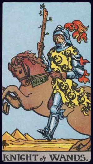 Knight of Wands, from the 1909 Rider-Waite-Smith tarot