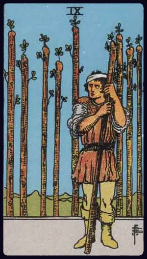 Nine of Wands, from the 1909 Rider-Waite-Smith tarot