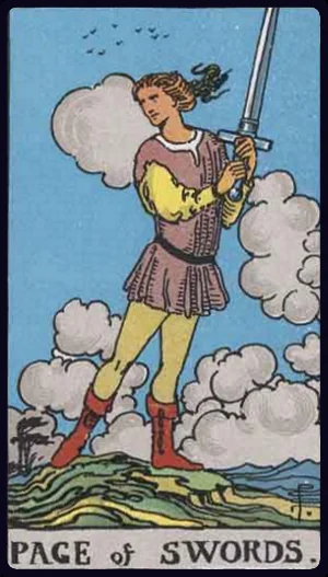 Page of Swords, from the 1909 Rider-Waite-Smith tarot