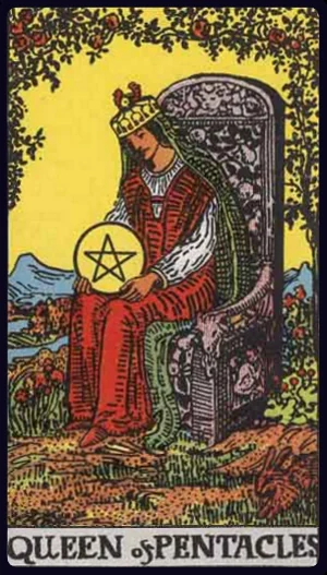 Queen of Pentacles, from the 1909 Rider-Waite-Smith tarot