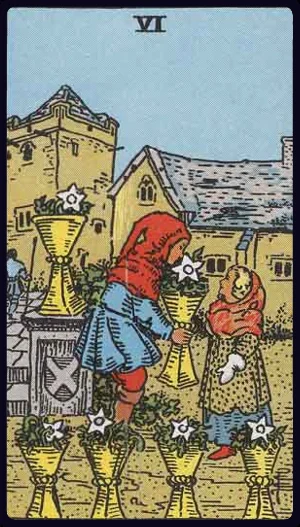 Six of Cups, from the 1909 Rider-Waite-Smith tarot