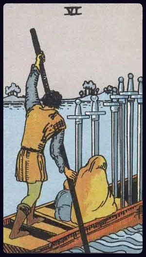 Six of Swords, from the 1909 Rider-Waite-Smith tarot