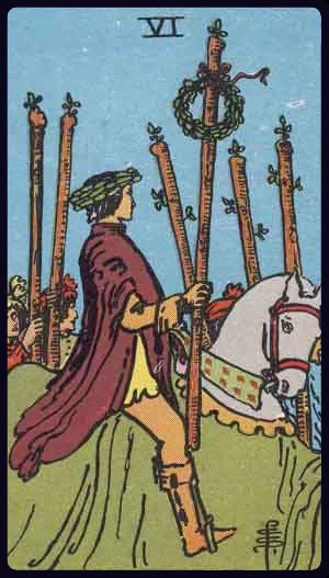 Six of Wands, from the 1909 Rider-Waite-Smith tarot