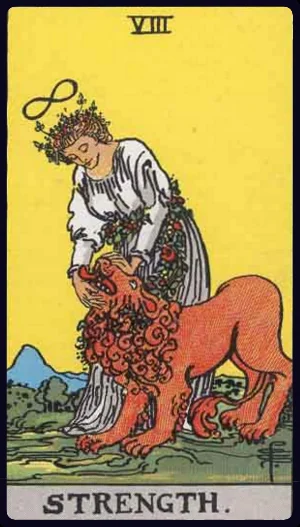 Strength, from the 1909 Rider-Waite-Smith tarot