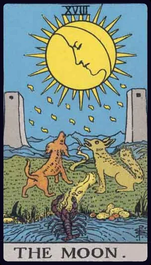 The Moon, from the 1909 Rider-Waite-Smith tarot