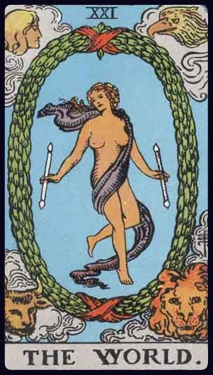 The World, from the 1909 Rider-Waite-Smith tarot