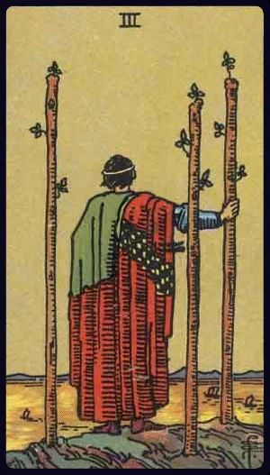 Three of Wands, from the 1909 Rider-Waite-Smith tarot