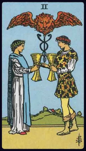 Two of Cups, from the 1909 Rider-Waite-Smith tarot